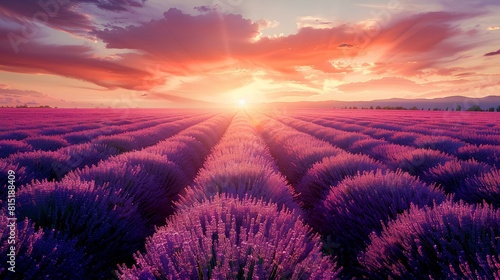 The sunset over the lavender field in Provence  France.