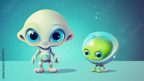 comic illustration of two cute aliens