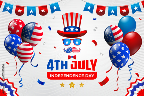 Realistic wishing background for american 4th of july independence day celebration with balloons