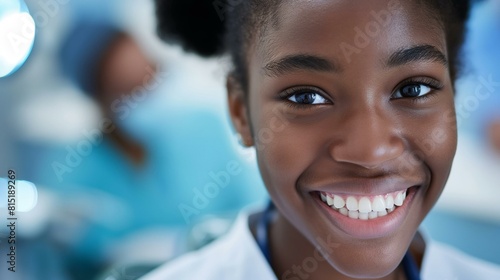 Close-Up of a Young Smiling Girl with Perfect Teeth in Dental Clinic