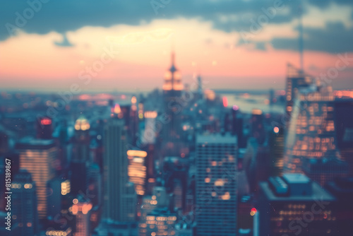 New York City  skysrapers in bokeh blur.