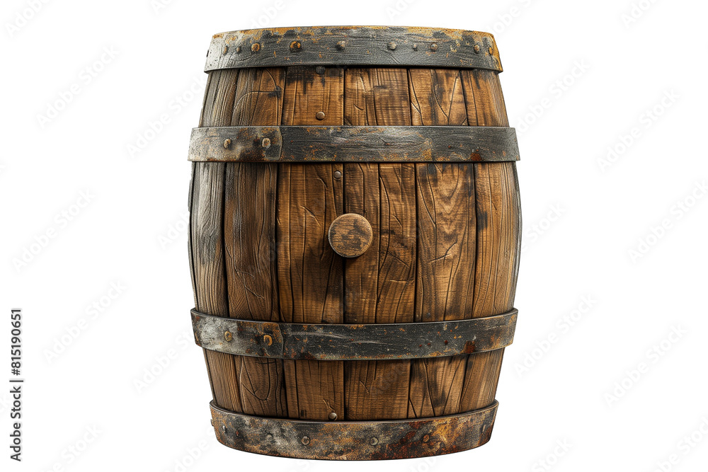 Fototapeta premium Wooden barrel for alcohol drinks containing isolated on white background