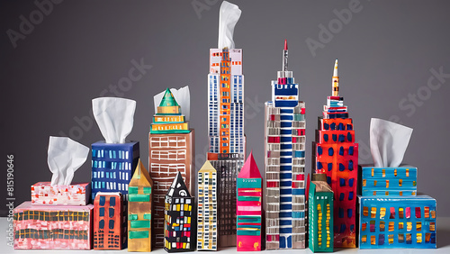Transform empty tissue boxes into high-rise buildings by decorating them with markers or colored paper