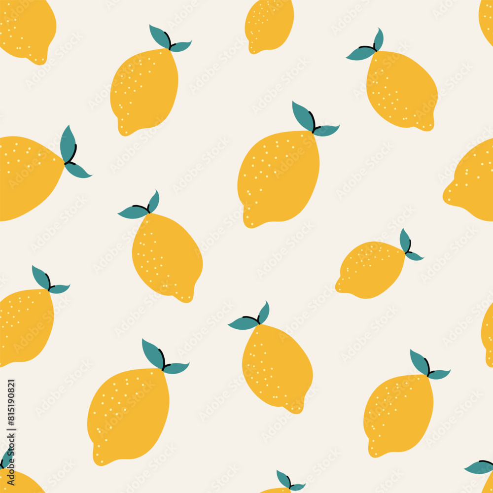 Lemon seamless pattern. Trendy summer background. Vector illustration in hand drawn flat style. Vector print for fabric or wallpaper. Lemon seamless pattern. Trendy summer background. Vector illustration in hand drawn flat style. Vector print for fabric or wallpaper.