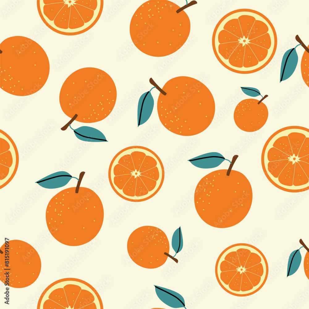 Orange seamless pattern. Trendy summer background. Vector illustration in hand drawn flat style. Vector print for fabric or wallpaper.