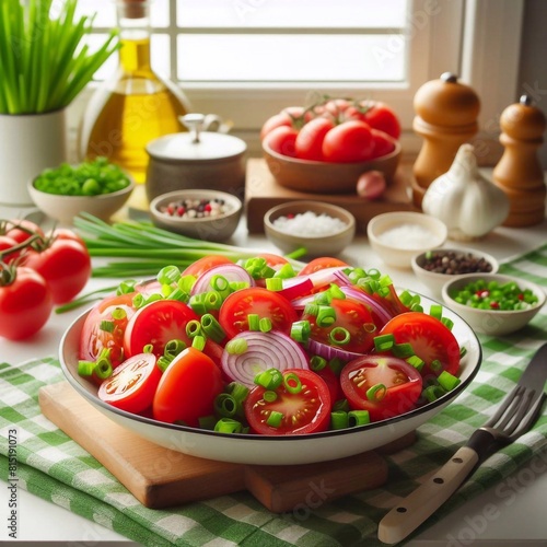 Tomatensalat mit  Frühlingszwiebeln photo