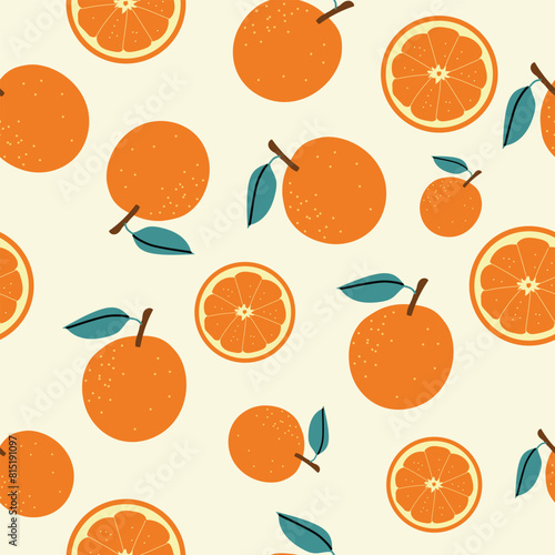 Orange seamless pattern. Trendy summer background. Vector illustration in hand drawn flat style. Vector print for fabric or wallpaper. © Hanna Perelygina