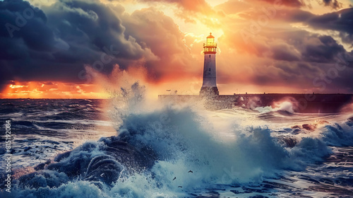 Waves Splashing Against Rocker Lighthouse