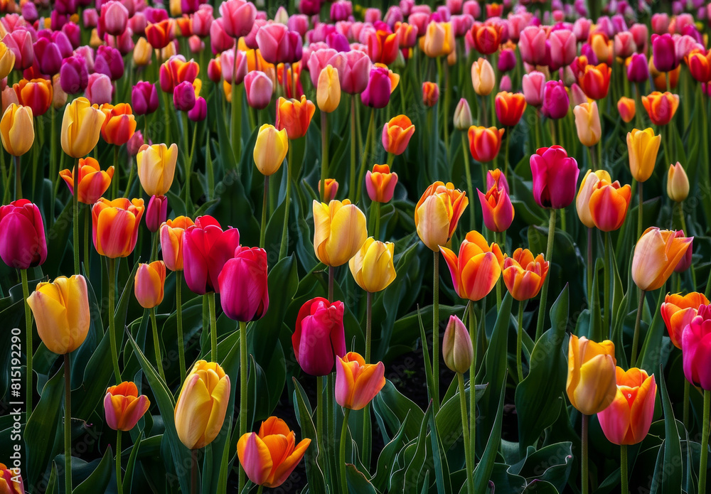 Field of vibrant tulips in full bloom Field of vibrant tulips in full bloom