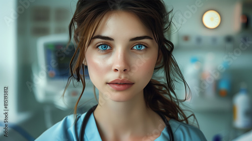 Portrait of a beautiful female ER nurse in a modern hospital