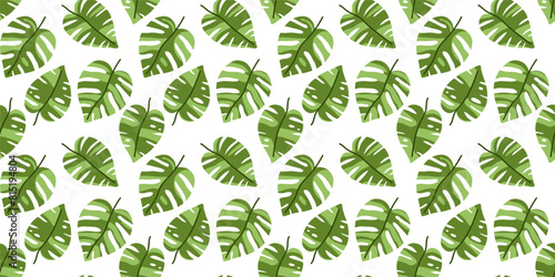 Abstract botanical seamless pattern with variegated monstera leaves