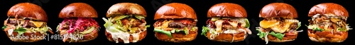 large collection of delicious burgers isolated for the menu