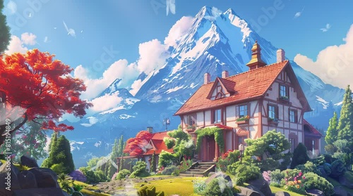 Grand mansion nestled at the base of a majestic mountain, an epitome of luxury and natural beauty
Seamless looping 4k time-lapse virtual video animation background. Generated AI photo