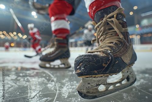 ice hockey player skating on stadium photo