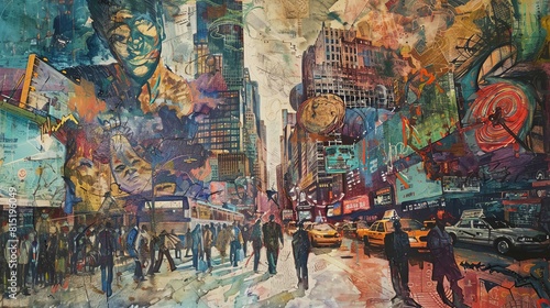 Infuse energy and excitement into your vision through an oil painting featuring a dynamic urban landscape teeming with bustling markets