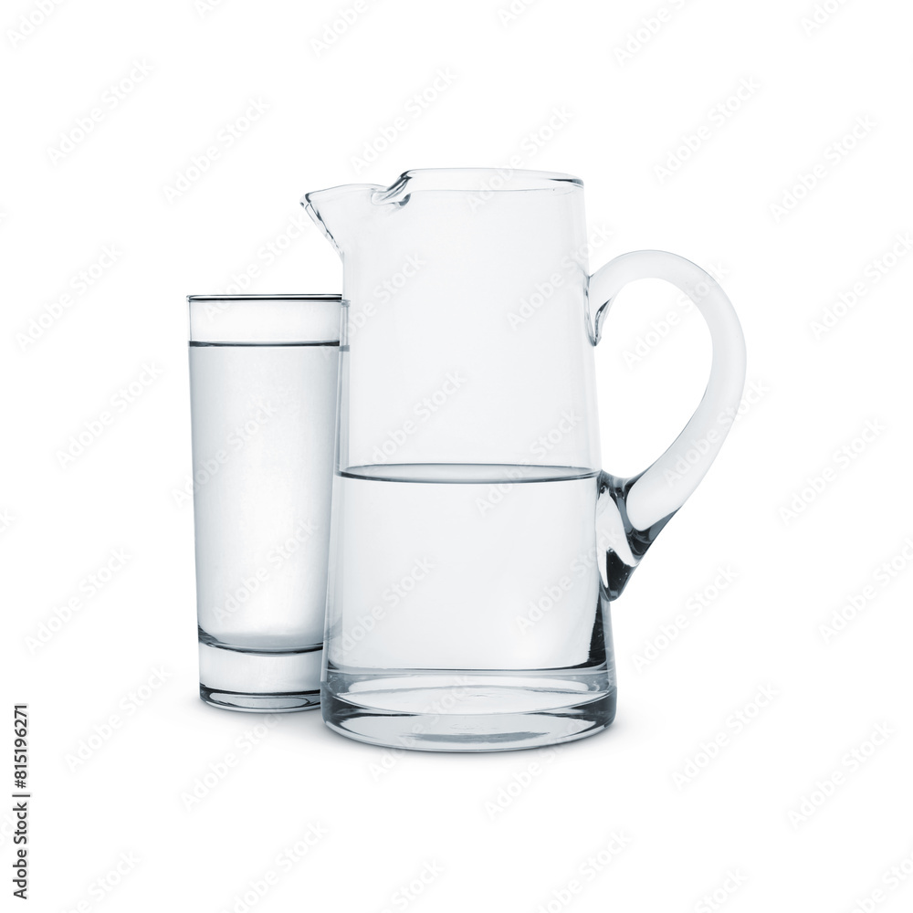 Glass and jug with water isolated on white Glass and jug with water isolated on white
