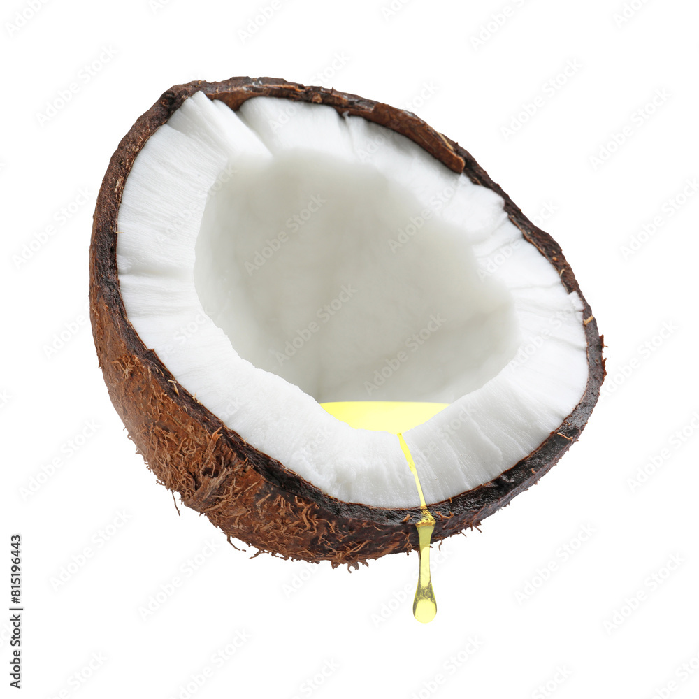 Coconut with dripping oil isolated on white Coconut with dripping oil isolated on white