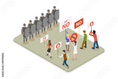 Photography 3D Isometric Flat  Illustration of Social Protest, Rally for Freedom