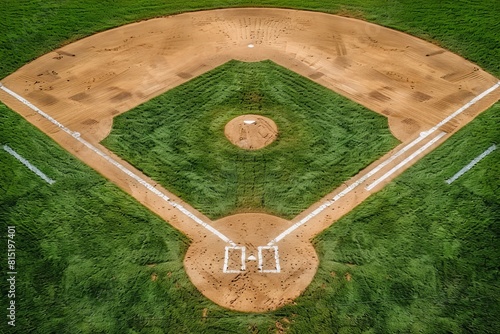 Detailed aerial view showcasing the layout of a baseball field from a bird s eye perspective photo