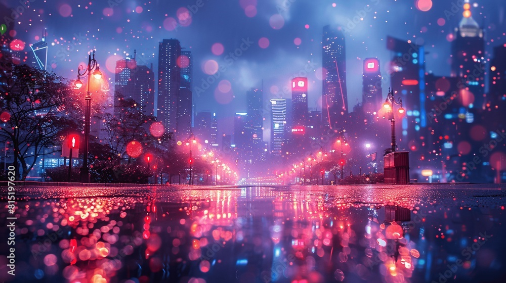 Obraz premium Twinkling city lights paint a vibrant scene.