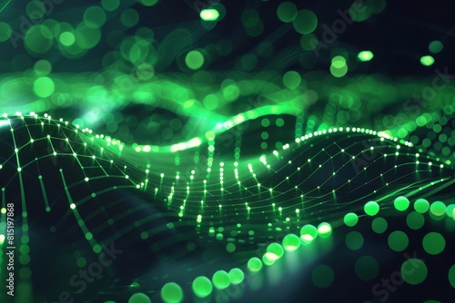 abstract technology background with futuristic green dots and dynamic waves 3d rendering