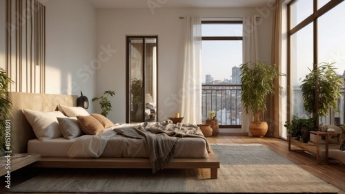 Richly stylized bedroom in beige colors © Damian Sobczyk