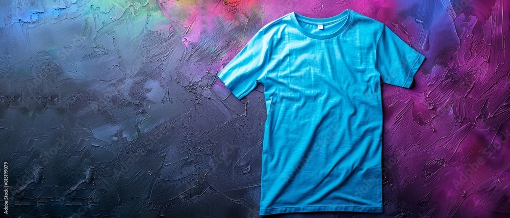 Fototapeta premium Blue t-shirt mock up. Flat lay T-shirt mockup.