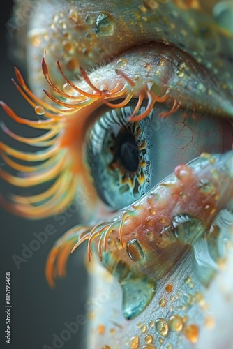 A close up of a woman's eye with water droplets on it, AI © starush