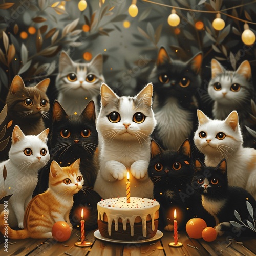 Cake and cat pals: purr-fect birthday bash. photo