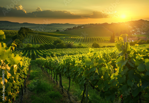 Picturesque vineyard at sunset