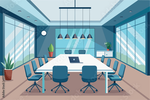 Clean minimalist design of a conference room setting