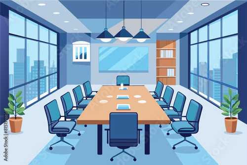 Clean minimalist design of a conference room setting