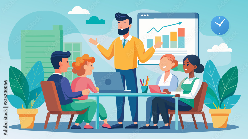An employee giving a presentation to coworkers An employee giving a presentation to coworkers