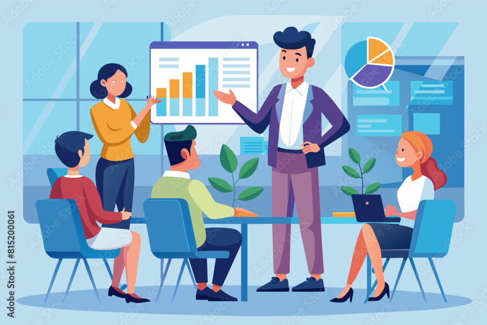 An employee giving a presentation to coworkers An employee giving a presentation to coworkers