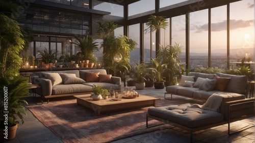 Luxury living room in an apartment building  evening