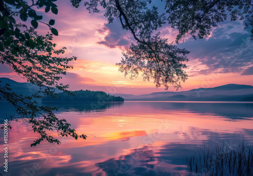 Serene sunset over a calm lake