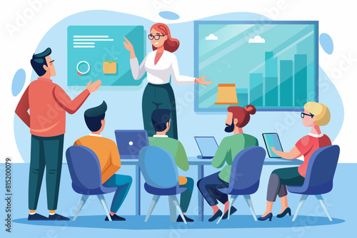 An employee giving a presentation to coworkers