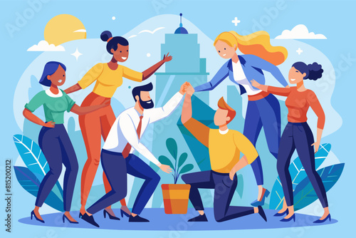 group of employees in a team-building exercise