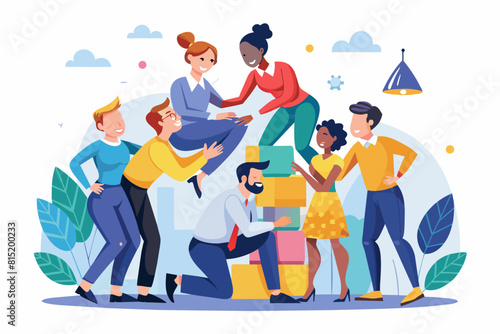 group of employees in a team-building exercise