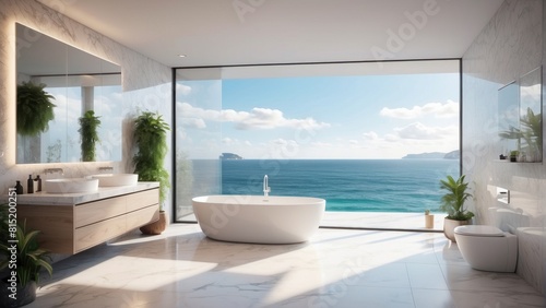 Luxury bathroom with a view of the plants