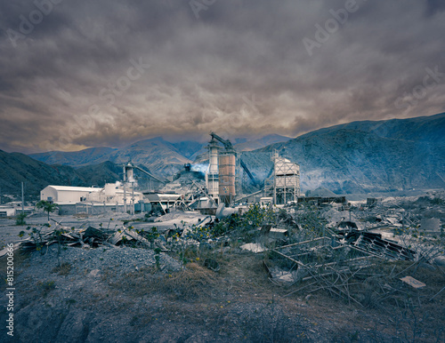 Foto apocalyptic landscape of a factory that pollutes the environment