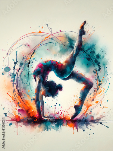 Fitness, exercise and rhythmic gymnastics in watercolor