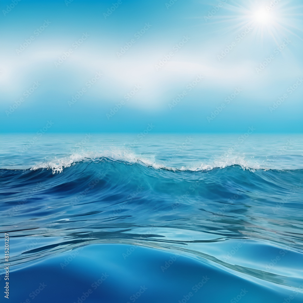 Electric blue sky meets liquid horizon as sun shines through ocean waves Electric blue sky meets liquid horizon as sun shines through ocean waves