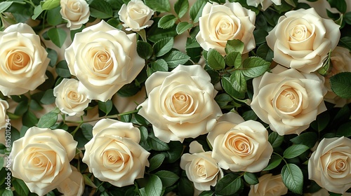 Serene and pure white rose backdrop  ideal for celebrating love and elegance.