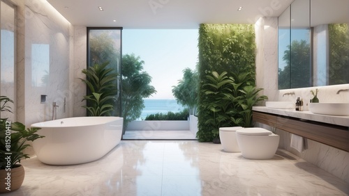 Spacious and modern bathroom with sea view