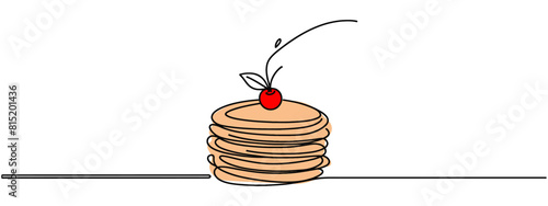 One continuous line drawing of pancakes that taste delicious are ready to be served at parties vector illustration. Food design illustration simple linear style vector concept. Food design asset.
