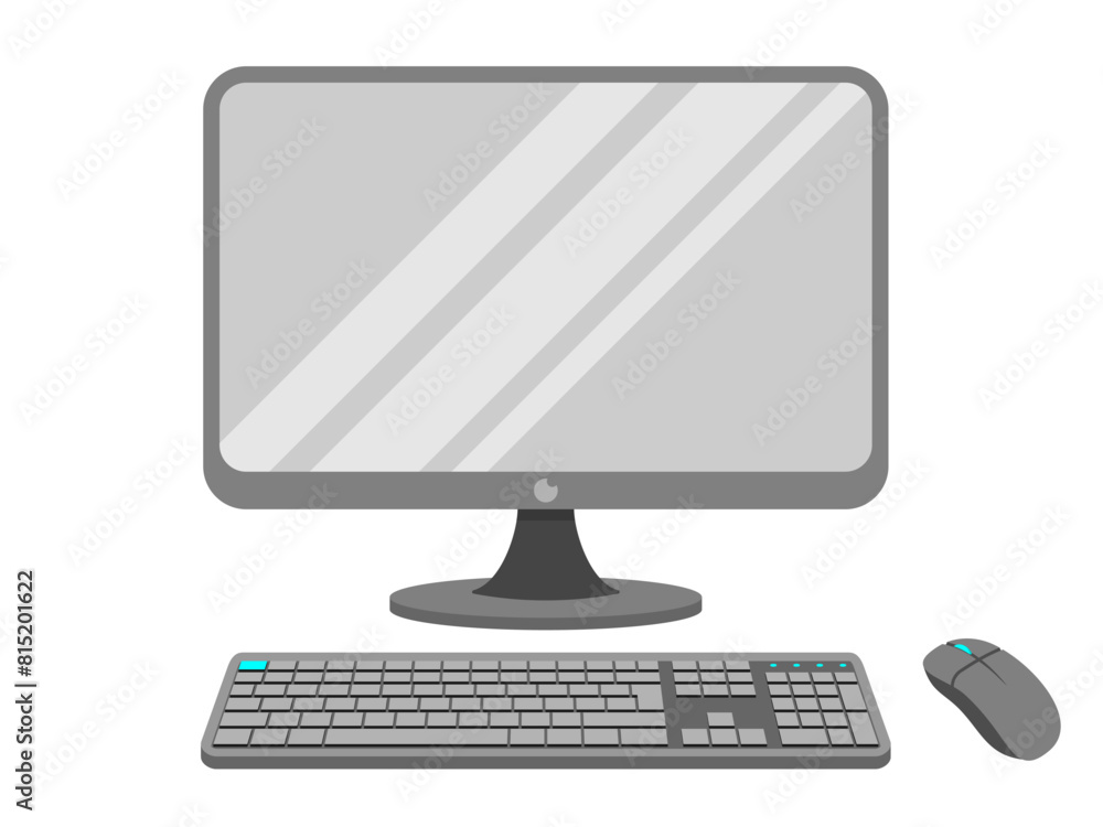 Monitor keyboard and mouse vector illustration isolated on color background flat cartoon style, idea of computer workplace, working table, work desk with pc Monitor keyboard and mouse vector illustration isolated on color background flat cartoon style, idea of computer workplace, working table, work desk with pc