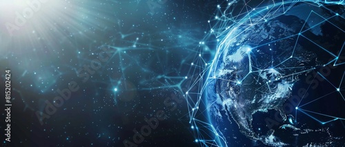 Digital world globe  concept of global network and connectivity on Earth  high speed data transfer and cyber technology  information exchange and international telecommunication. Business map