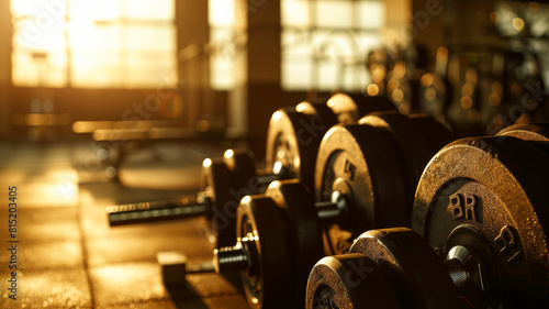 Gym Background with Dumbbells and Weight Plates