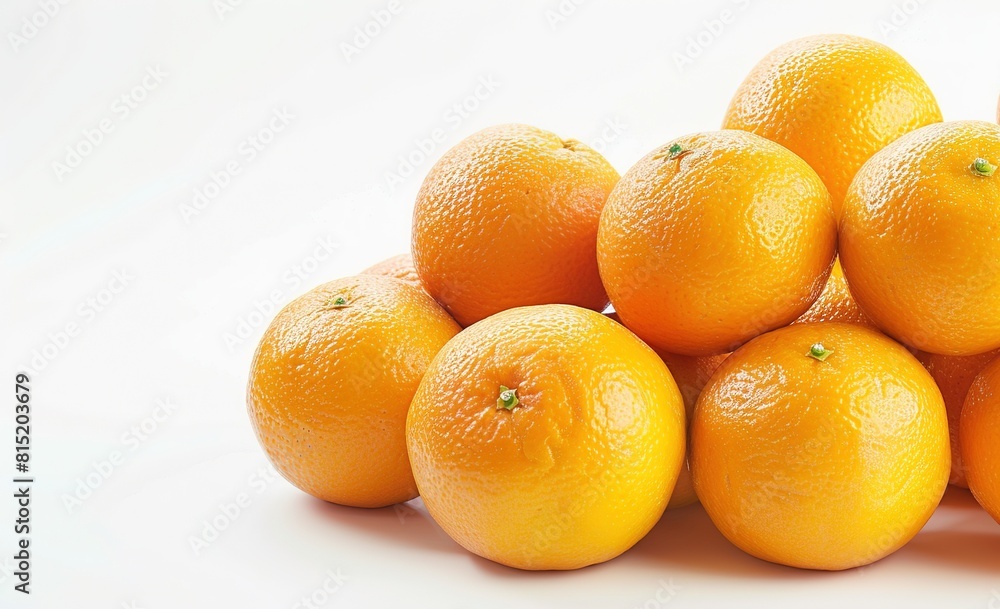 A pile of oranges in closeup, arranged neatly with the focus on their round shapes and vibrant orange colors.